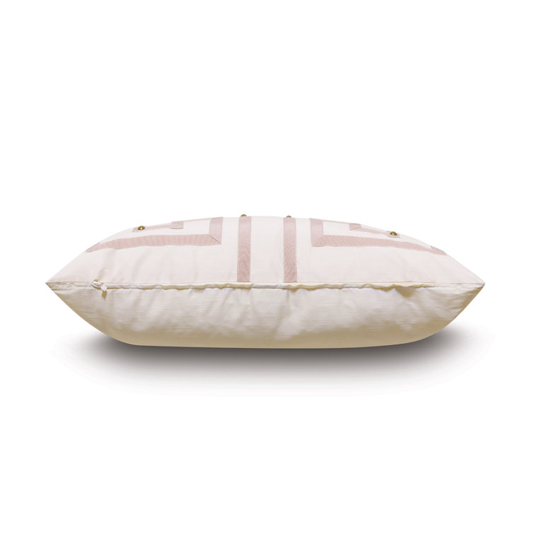Ivory and Blush Embroidered Rectangular Lumbar Pillow
