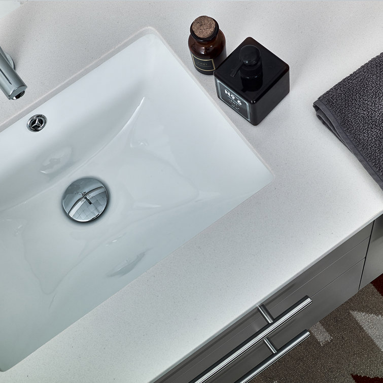 Lucera 72" Gray Quartz Stone Double Sink Wall Mount Vanity