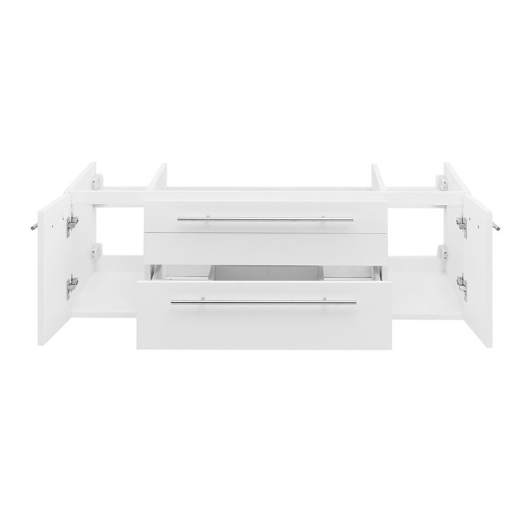 Lucera 48" White Wall-Mount Double Vessel Sink Vanity Base