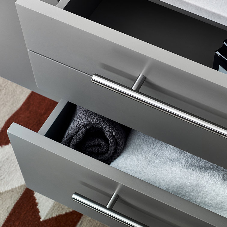 Gray Quartz Stone Wall-Mounted Vanity Set with Medicine Cabinet