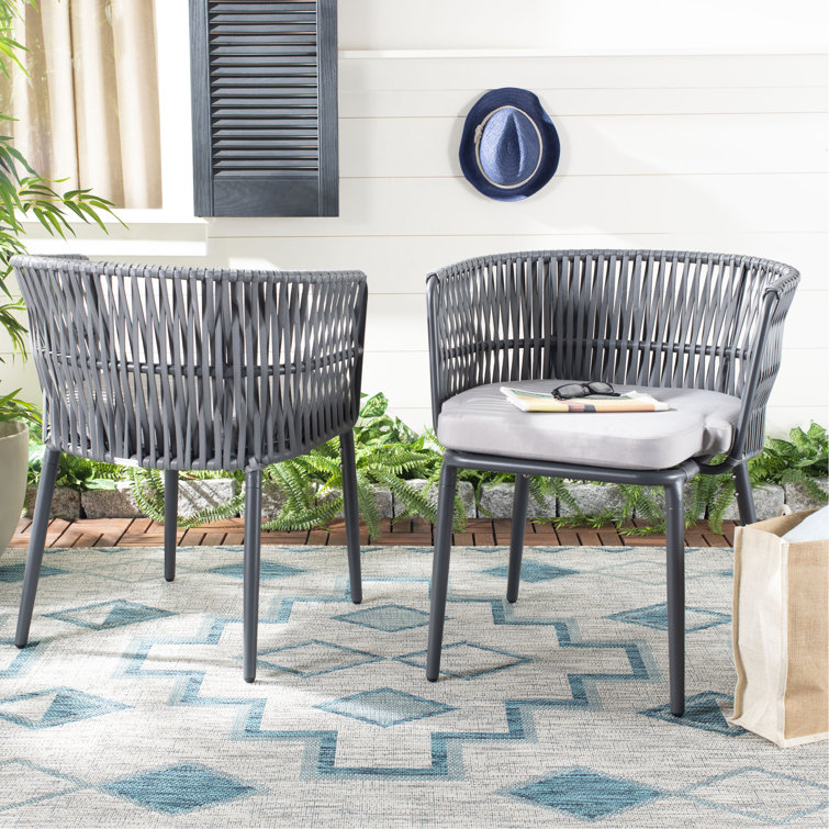 Gray Rope and Aluminum Outdoor Dining Chair with Cushions