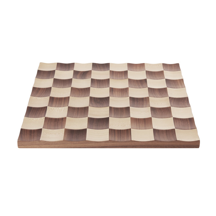 Modern Walnut and Maple Wobble Chess Set with Chrome Accents