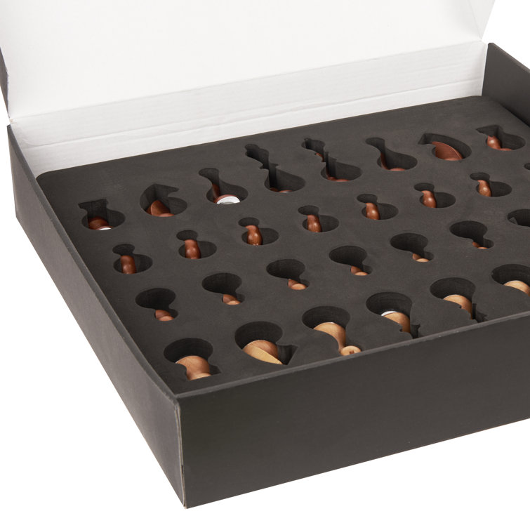 Modern Walnut and Maple Wobble Chess Set with Chrome Accents