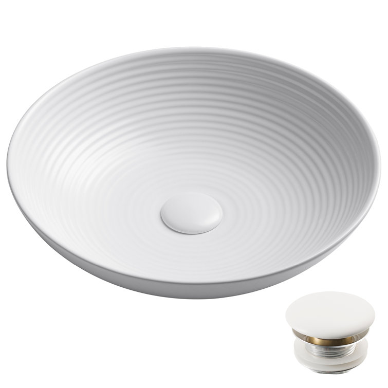 Viva Round White Ceramic Vessel Sink with Pop-Up Drain
