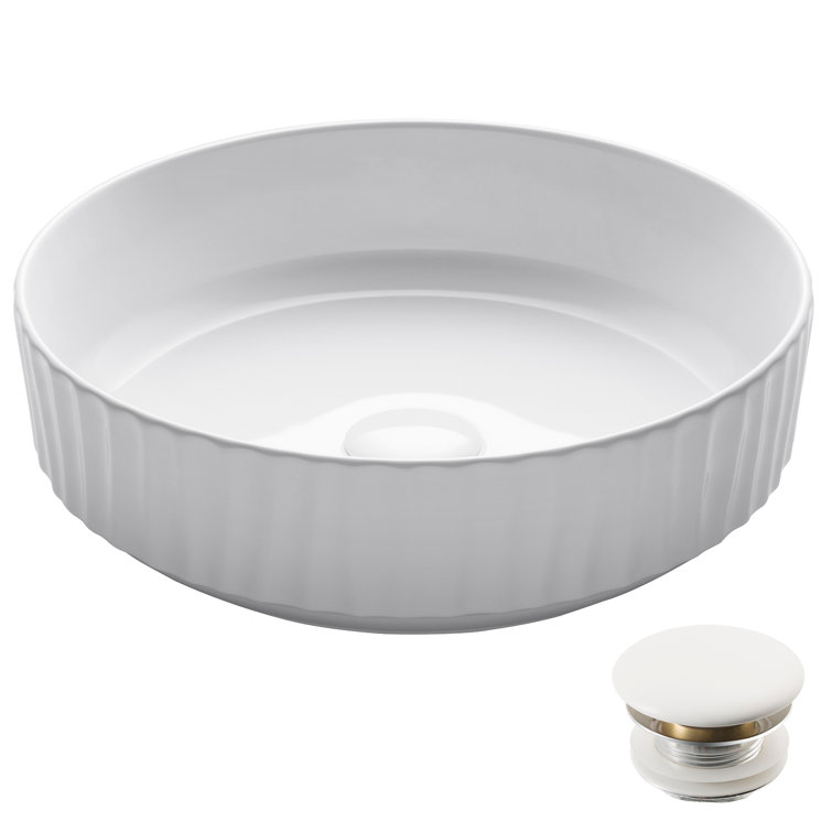 Viva Round White Ceramic Vessel Sink with Pop-Up Drain