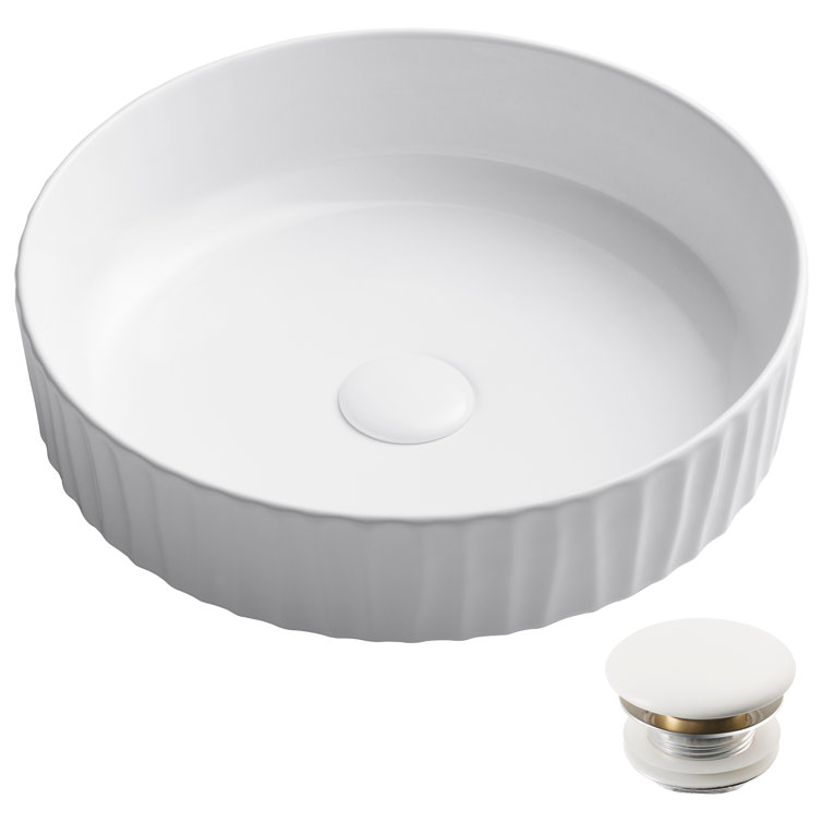 Viva Round White Ceramic Vessel Sink with Pop-Up Drain