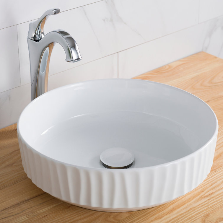 Viva Round White Ceramic Vessel Sink with Pop-Up Drain