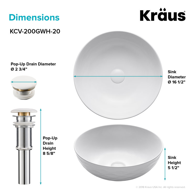 Modern Round Grey Ceramic Vessel Bathroom Sink, 16.5" with Pop-Up Drain