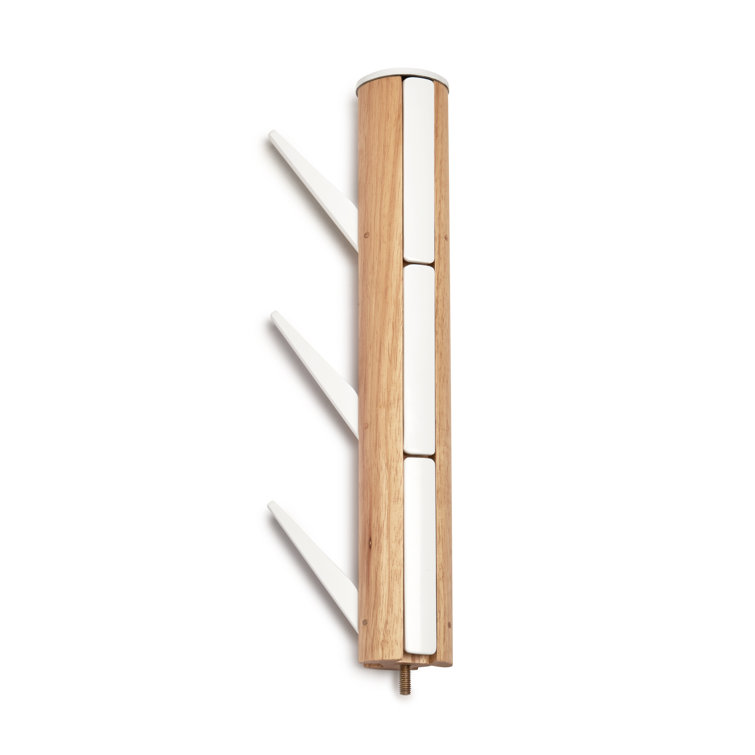 Sleek Modern White/Natural Rubberwood 9-Hook Coat Stand