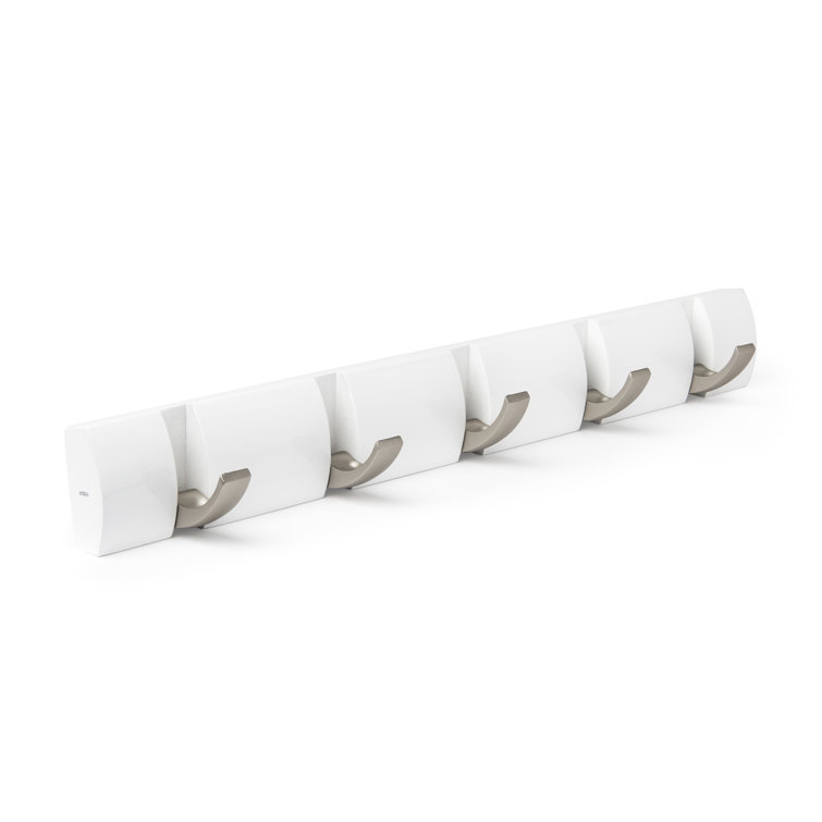 Sleek White 5-Hook Retractable Solid Wood Coat Rack
