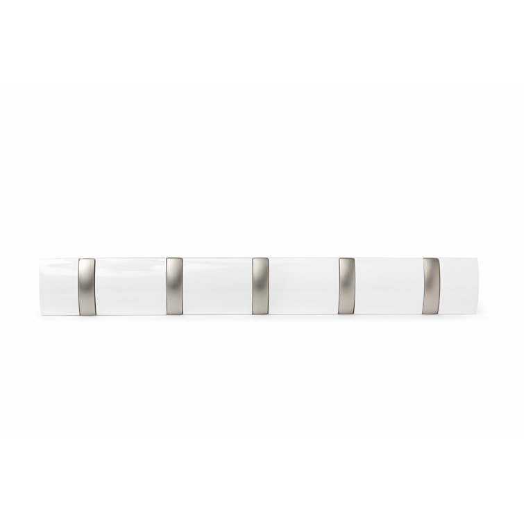 Sleek White 5-Hook Retractable Solid Wood Coat Rack