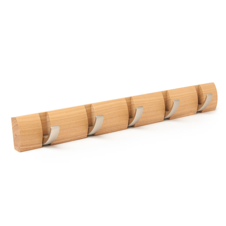 Flip 5-Hook Natural Solid Wood Wall-Mounted Coat Rack