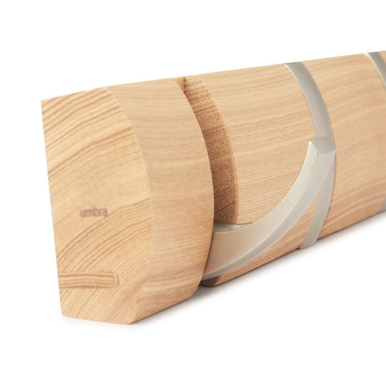 Flip 5-Hook Natural Solid Wood Wall-Mounted Coat Rack