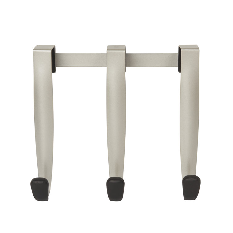Sleek Nickel and Black Rubber Over-the-Door Triple Towel Hook