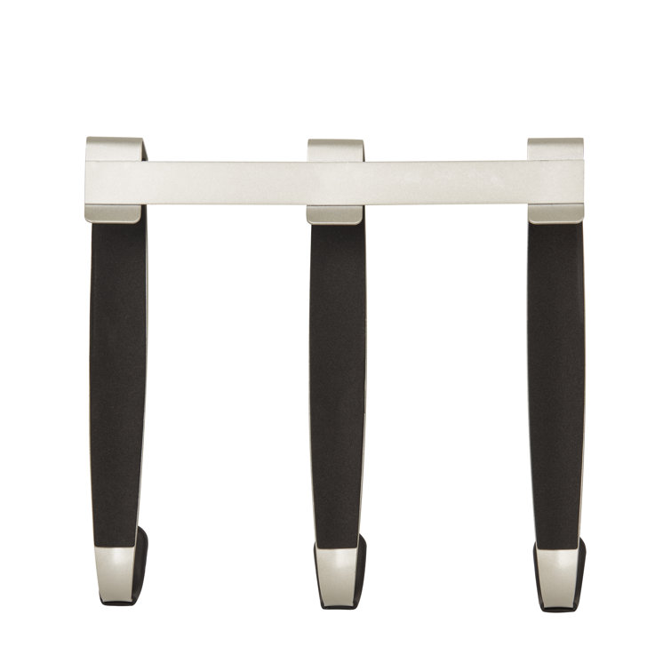 Sleek Nickel and Black Rubber Over-the-Door Triple Towel Hook