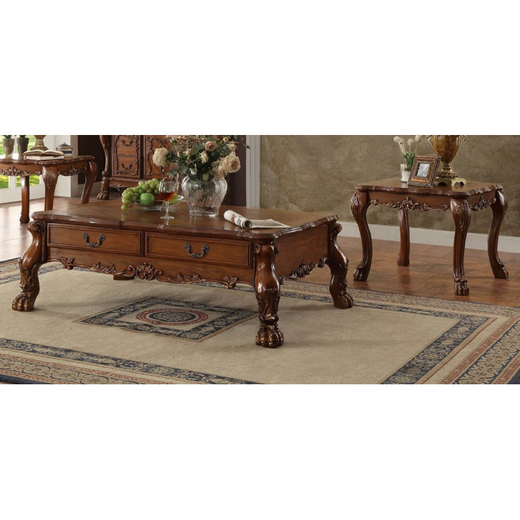 Cherry Oak Traditional Square Wooden End Table with Claw Feet