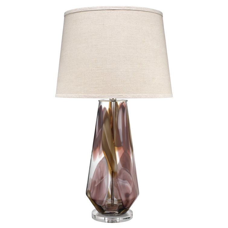Plum and Silver Glass Table Lamp with Natural Linen Shade
