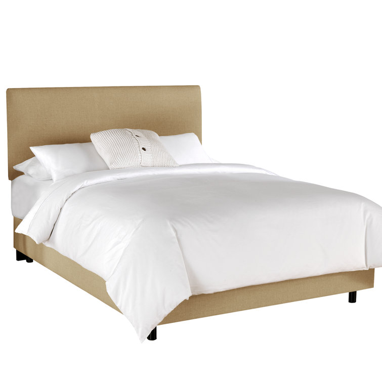 Twin Linen Sandstone Upholstered Bed with Pine Frame