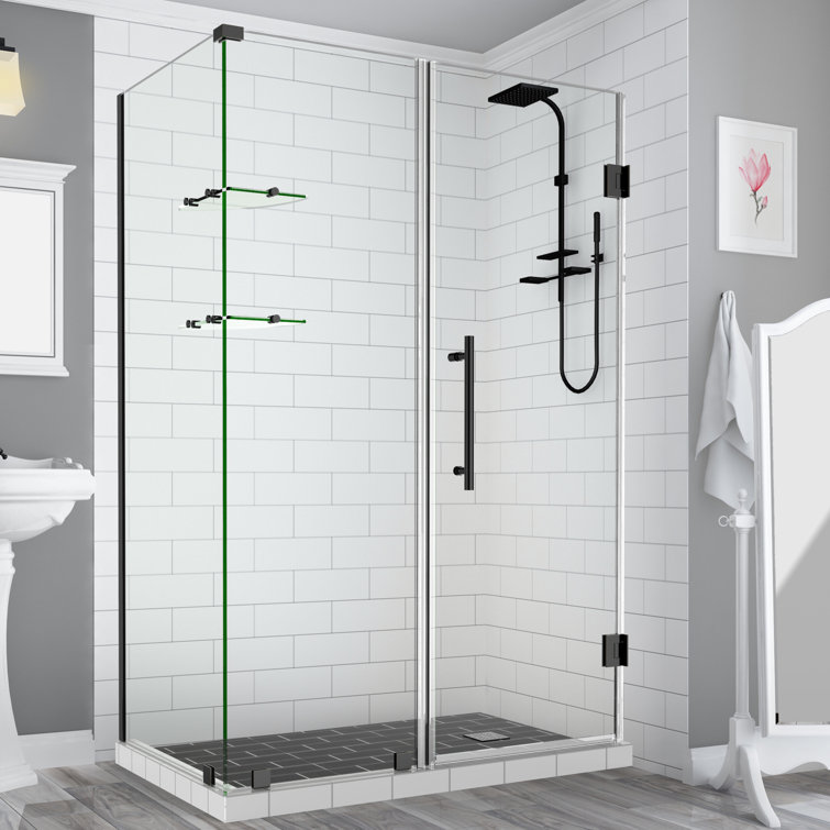 Bromley GS Frameless Clear Glass Hinged Shower Enclosure with Matte Black Hardware