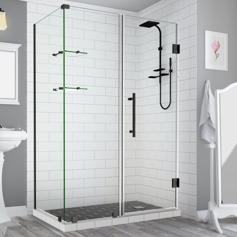 Bromley GS Frameless 58" x 72" Matte Black Hinged Shower Enclosure