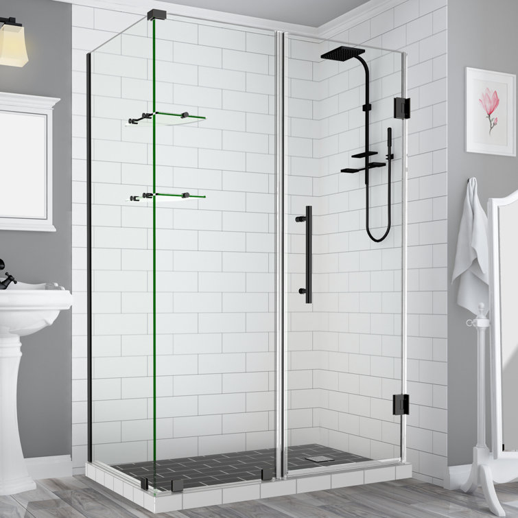 Bromley GS 65" Matte Black Frameless Hinged Shower Enclosure