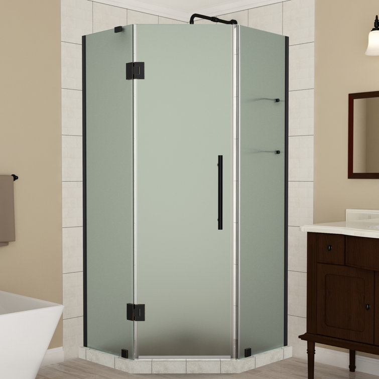 Merrick GS Matte Black Frameless Frosted Glass Neo-Angle Shower Enclosure