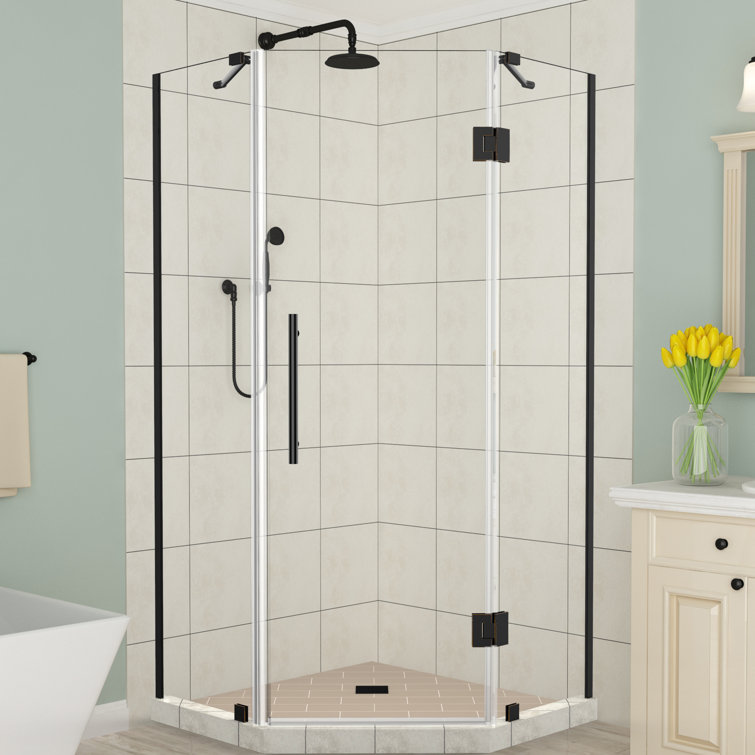Merrick Frameless Matte Black Neo-Angle Hinged Shower Enclosure