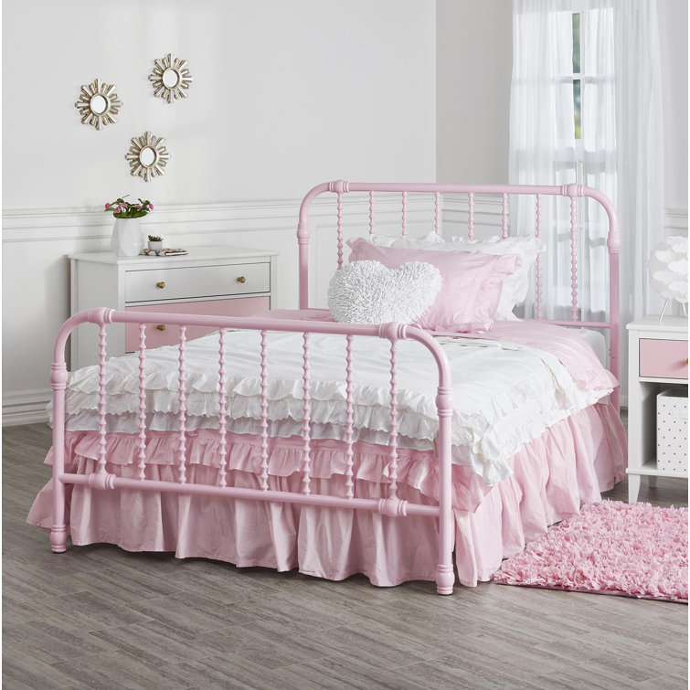 Gold Full Metal Bed with Scrollwork Headboard