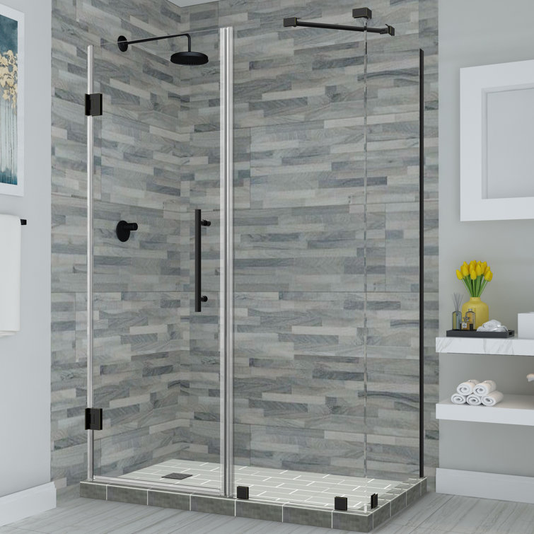 Bromley 72" Matte Black Frameless Corner Hinged Shower Enclosure