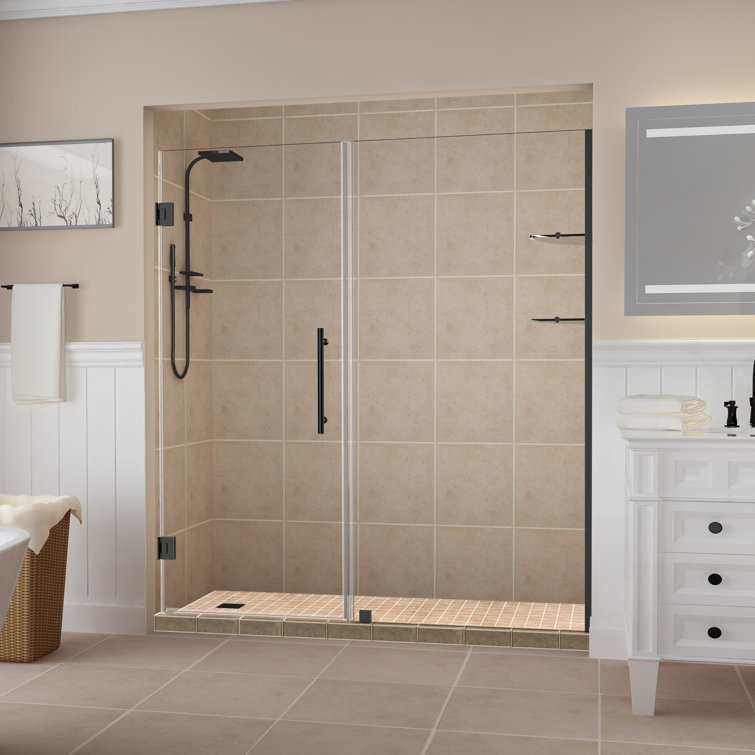Belmore GS Matte Black Frameless Hinged Shower Door with Frosted Glass