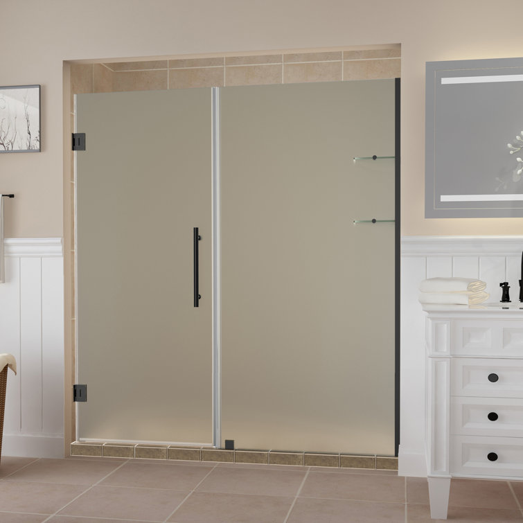 Belmore GS Matte Black Frameless Hinged Shower Door with Frosted Glass
