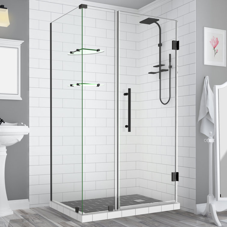 Bromley 72" Matte Black Frameless Hinged Shower Enclosure