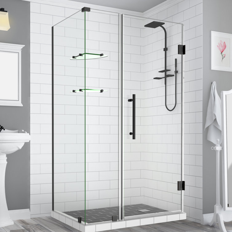 Bromley GS Frameless Clear Glass Black Hinged Shower Enclosure