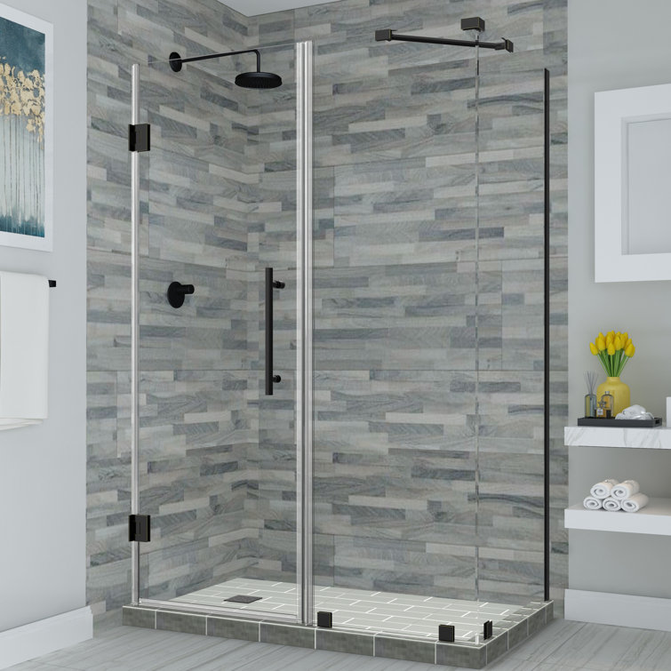 Bromley Frameless Matte Black Hinged Shower Enclosure with Clear Glass