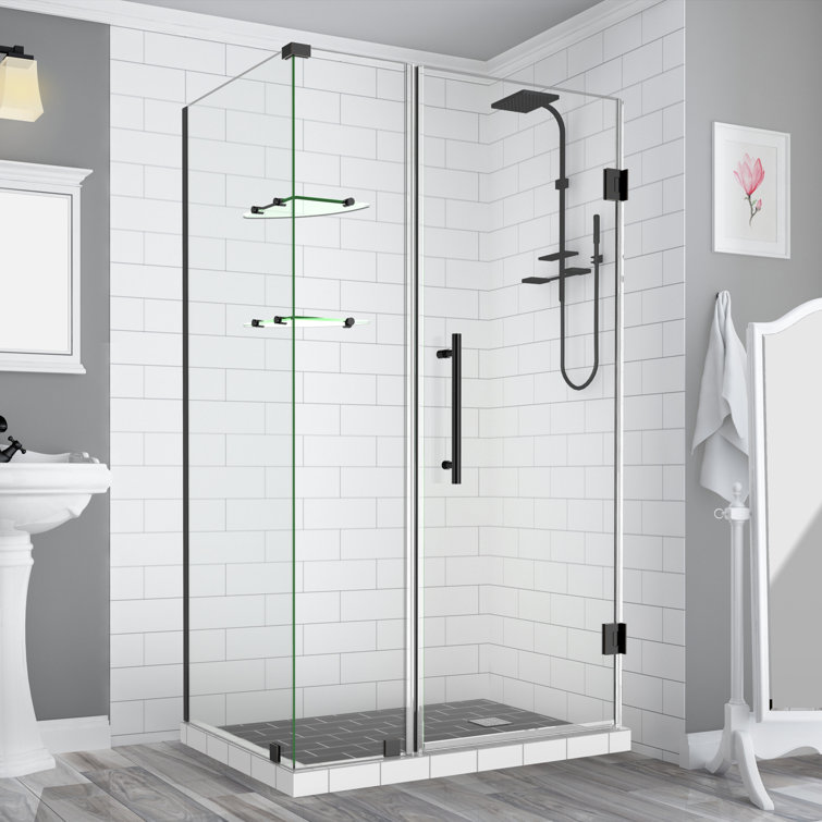 Bromley GS Frameless Matte Black Hinged Shower Enclosure with Clear Glass