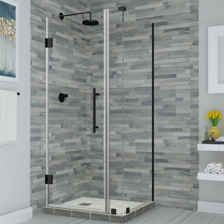 Bromley Frameless Matte Black Hinged Shower Enclosure with Clear Glass