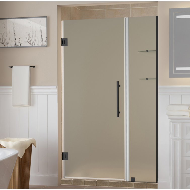 Belmore Matte Black Frameless Frosted Glass Hinged Shower Door