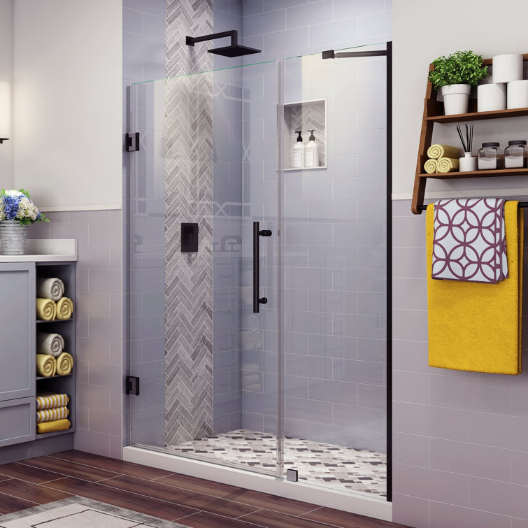 Belmore 66" x 72" Frameless Hinged Shower Door in Clear Glass and Stainless Steel