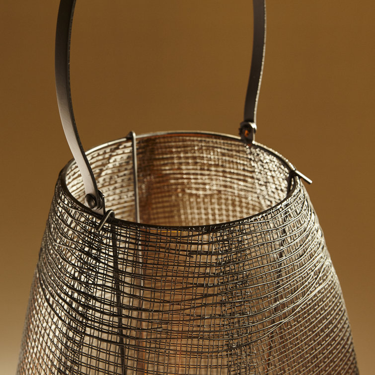 Modern Graphite Iron and Glass 19" Candle Lantern