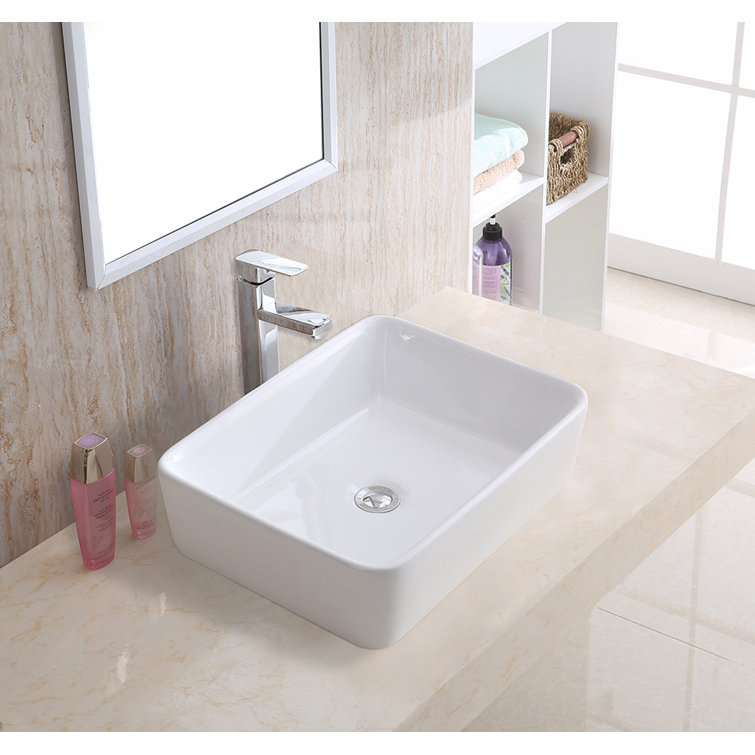 White 18.75" Rectangular Ceramic Vessel Sink