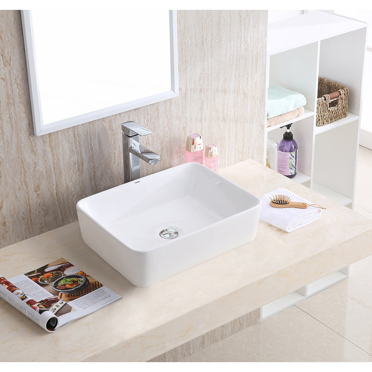 White 18.75" Rectangular Ceramic Vessel Sink