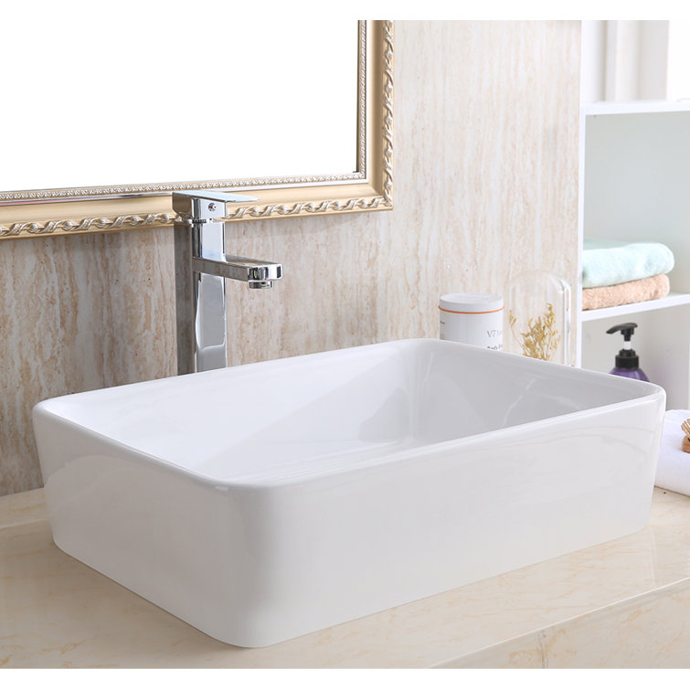 White 18.75" Rectangular Ceramic Vessel Sink