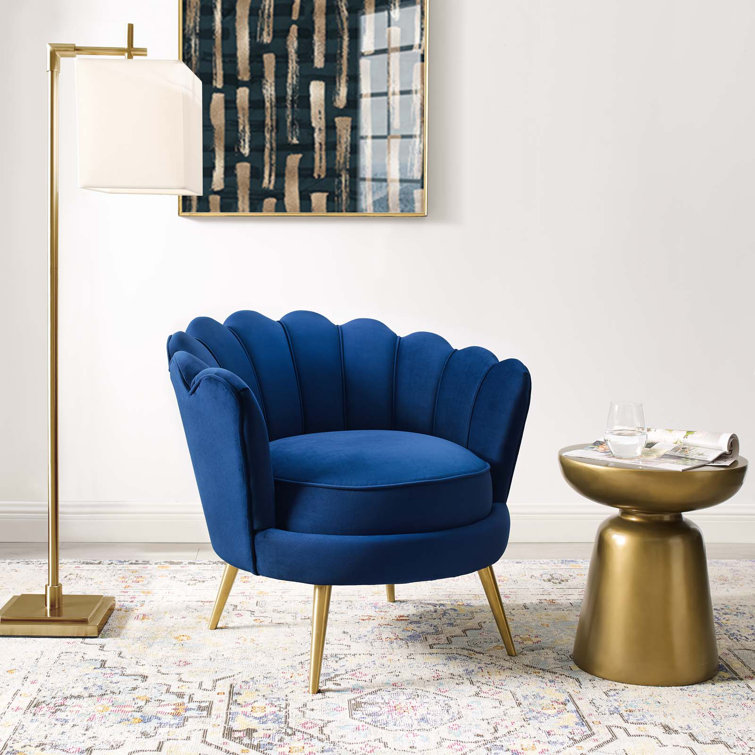 Navy Velvet Barrel Accent Chair with Gold Legs
