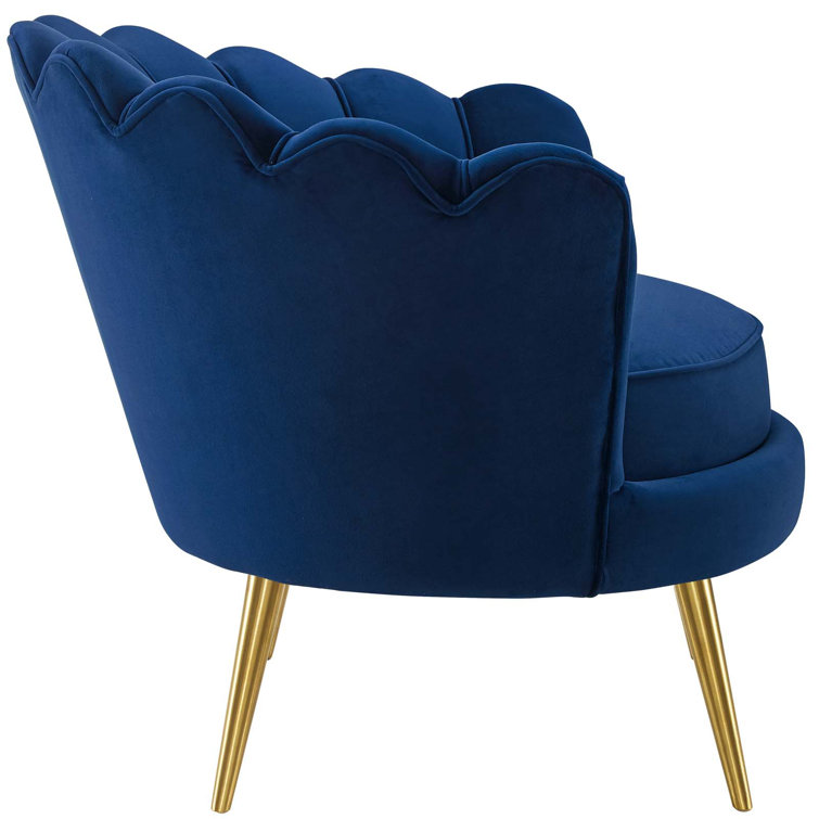 Navy Velvet Barrel Accent Chair with Gold Legs