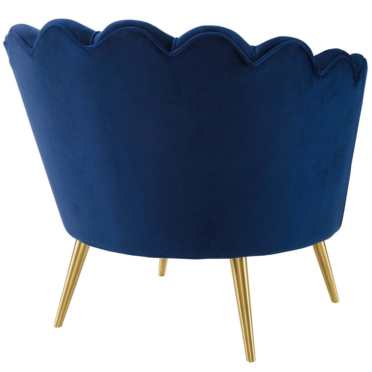 Navy Velvet Barrel Accent Chair with Gold Legs