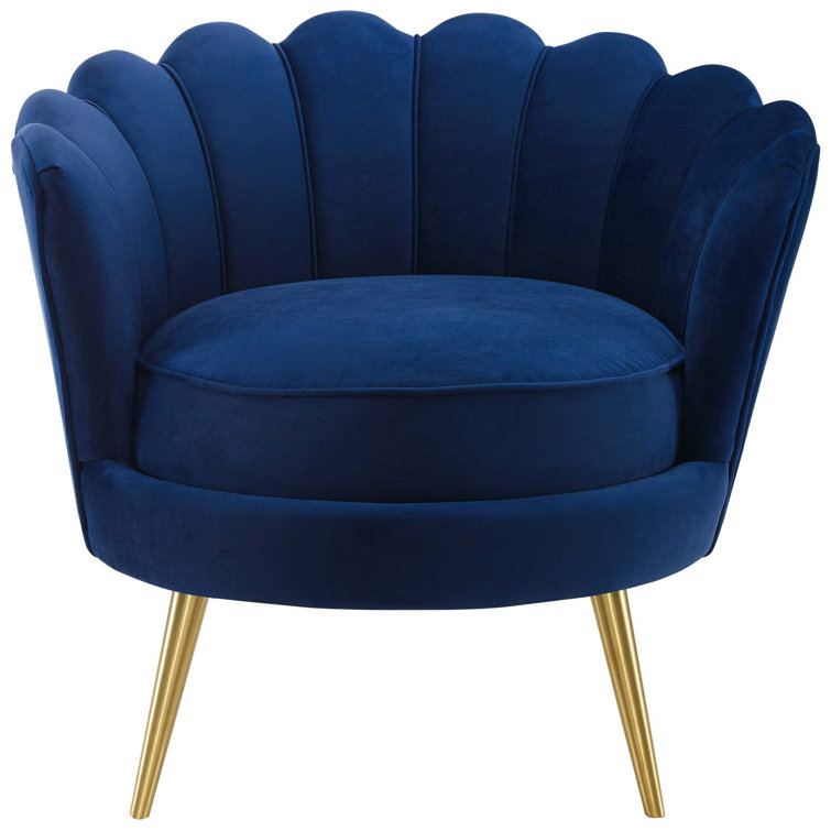 Navy Velvet Barrel Accent Chair with Gold Legs