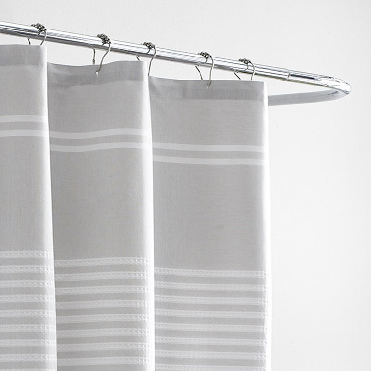 Seersucker White Cotton Striped Shower Curtain with Grommet Top