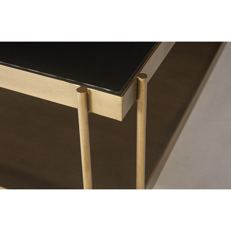 Black Glass Top Square Coffee Table with Brass Frame
