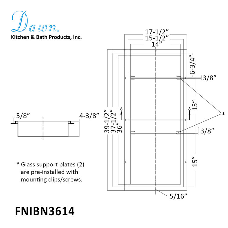 Stainless Steel Shower Niche with Glass Shelves 36x14