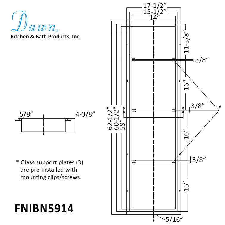 Stainless Steel 59" x 14" Shower Niche with Glass Shelves